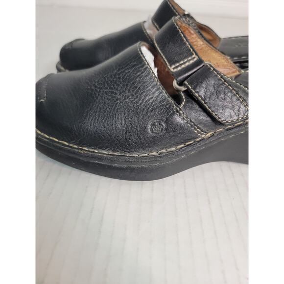 BORN Womens SZ 8 Chunky Platform Mules Black Leather Slip On Clog Shoes - Picture 4 of 10
